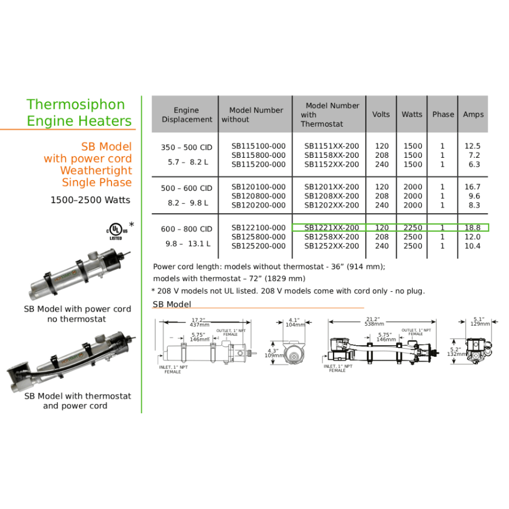 Original SB122110-200 | Engine Heater
