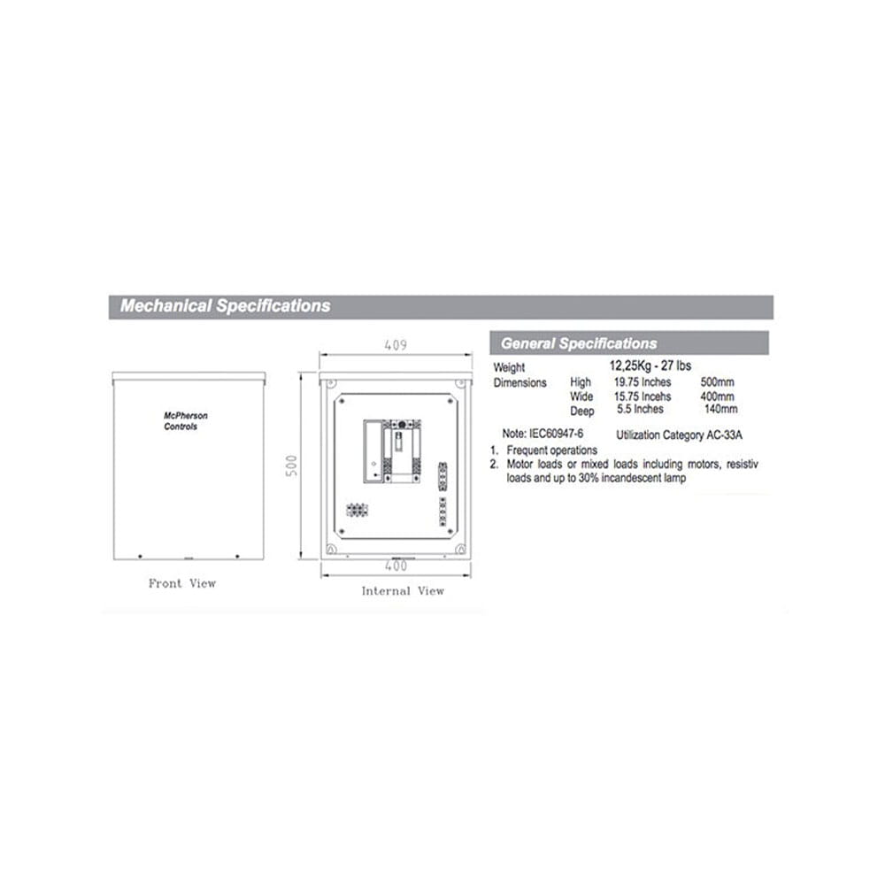 3 pole | 125 Amps | Automatic Transfer | ATS3PC125-22