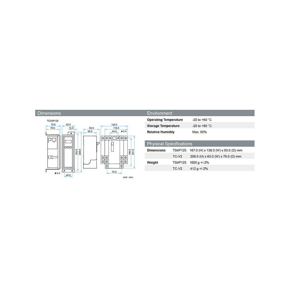 4 pole | 125 Amps | Automatic Transfer | ATS4PC125-22